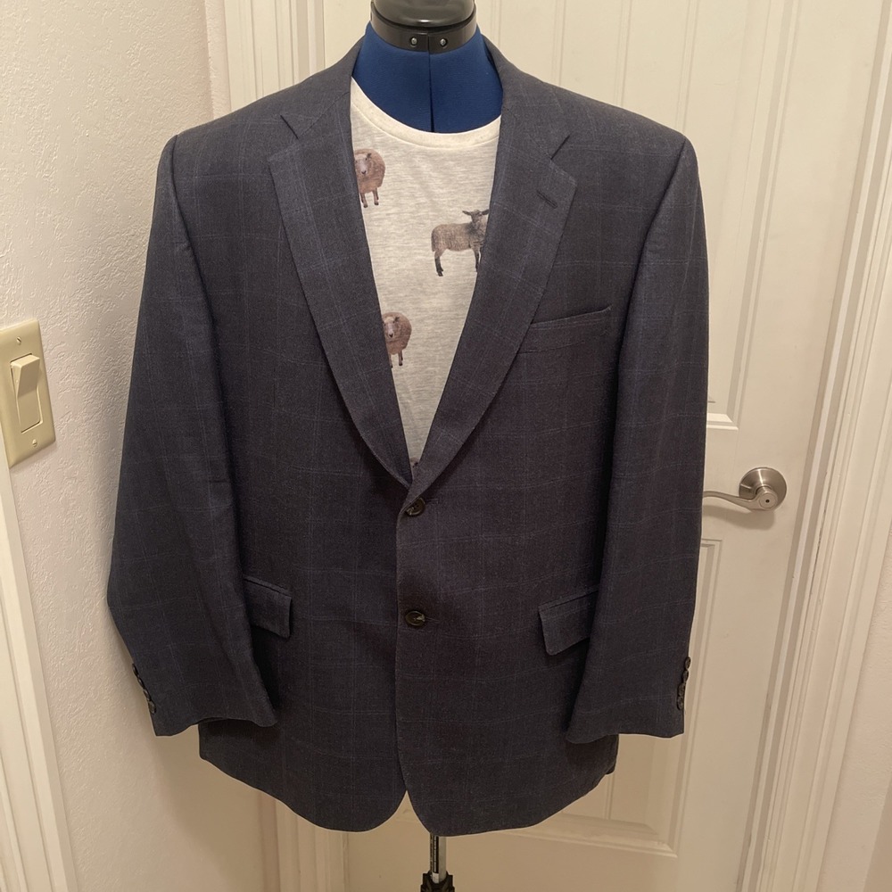Ralph Ralph Lauren Dillards 2 Button Blazer Size 46R Men Silk & Wool Blue Plaid